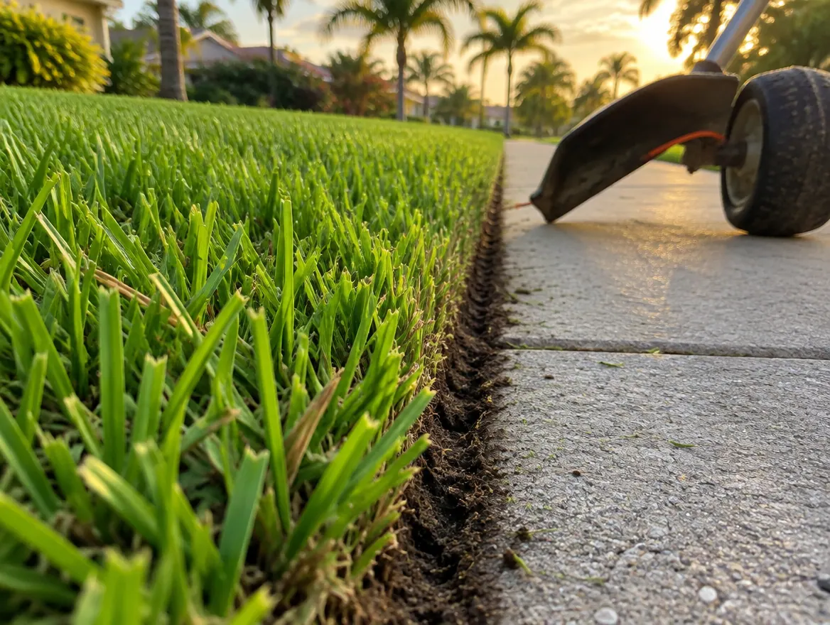 Crisp freshly edged lawn line along a sidewalk in Mulberry, FL